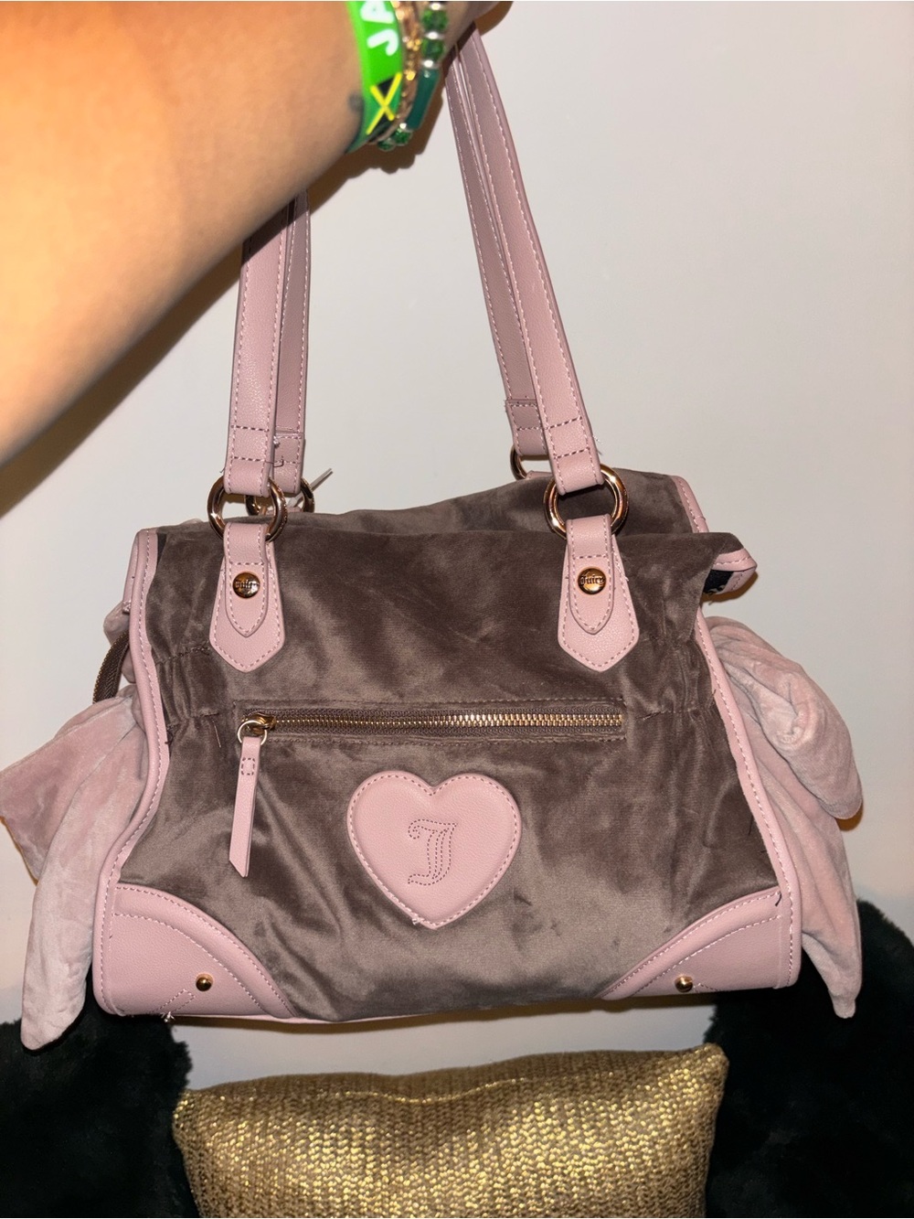 Juicy Couture Pink & Brown 'Juicy Princess' Velvet Shoulder Bag - Picture 6 of 11